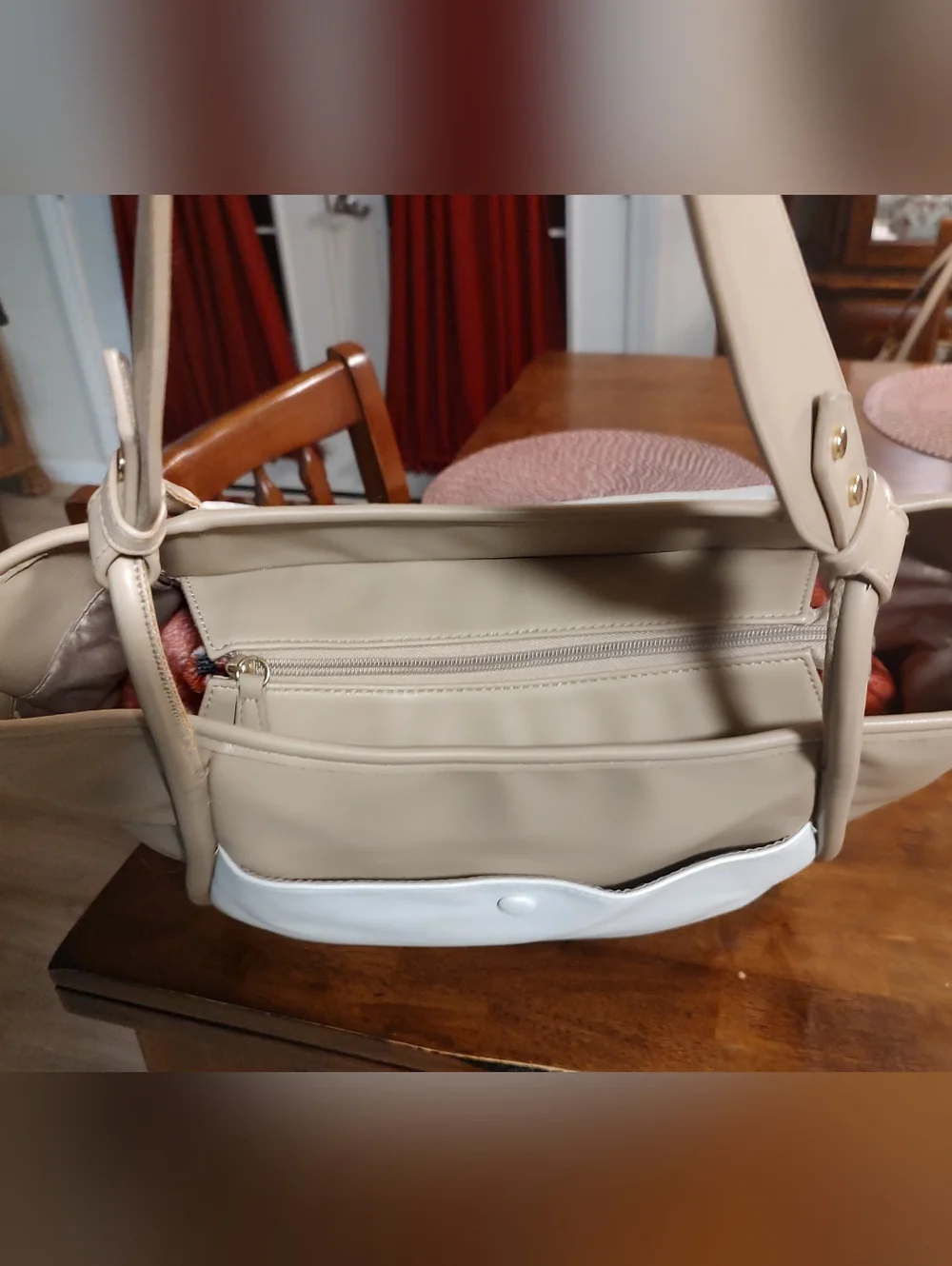 Neutral Two-Tone Tote Bag - Beige and White